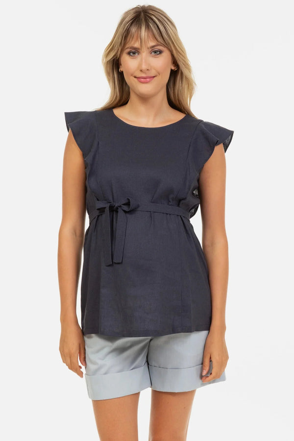 Pantaloni din bumbac pentru gravide - albastru deschis