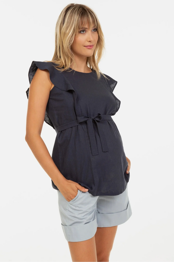 Pantaloni din bumbac pentru gravide - albastru deschis