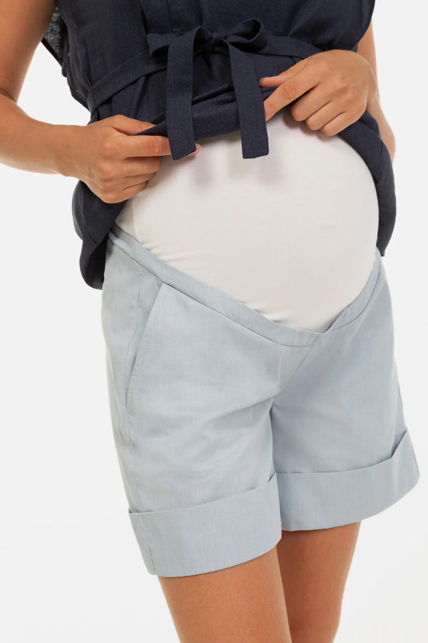 Pantaloni din bumbac pentru gravide - albastru deschis