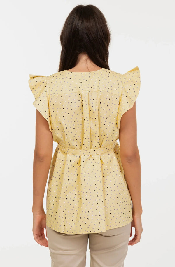 Bluză din bumbac pentru gravide și alăptare cu mâneci cu volane