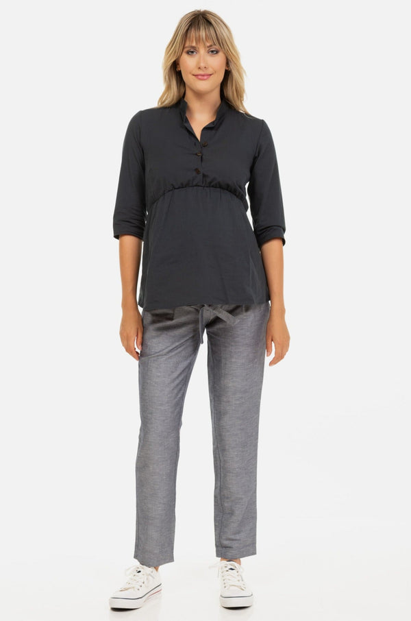 Pantalon din bumbac pentru gravide cu curea