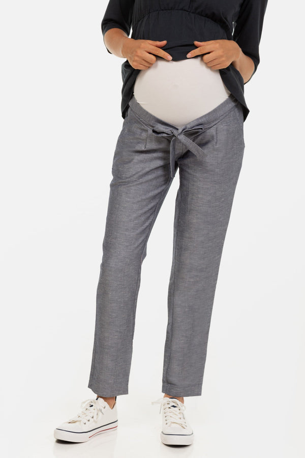 Pantalon din bumbac pentru gravide cu curea