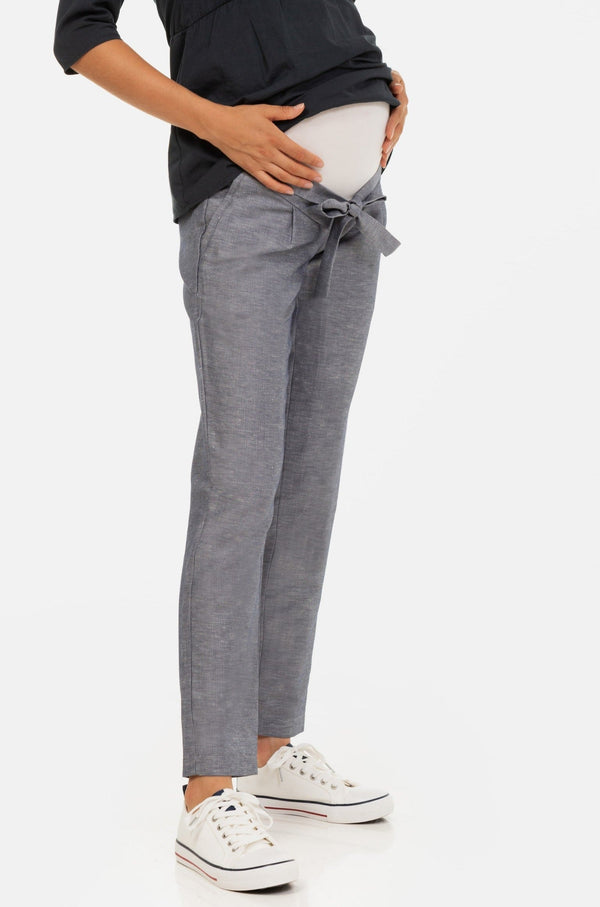 Pantalon din bumbac pentru gravide cu curea
