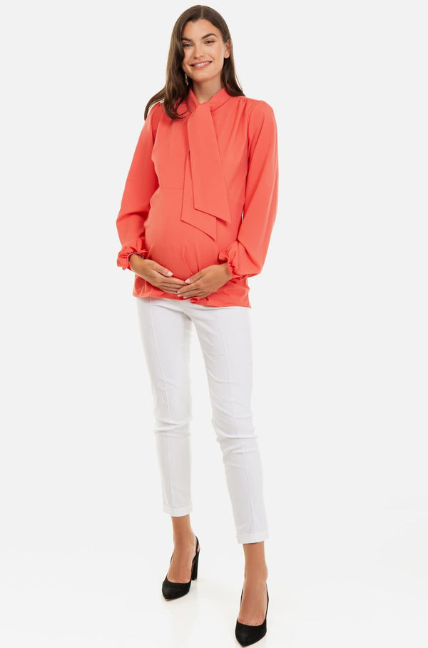 Cămașă pentru gravide și alăptare cu guler cu șireturi