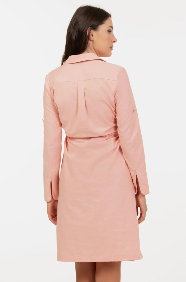 Rochie-cămașă din bumbac pentru gravide și alăptare - piersică
