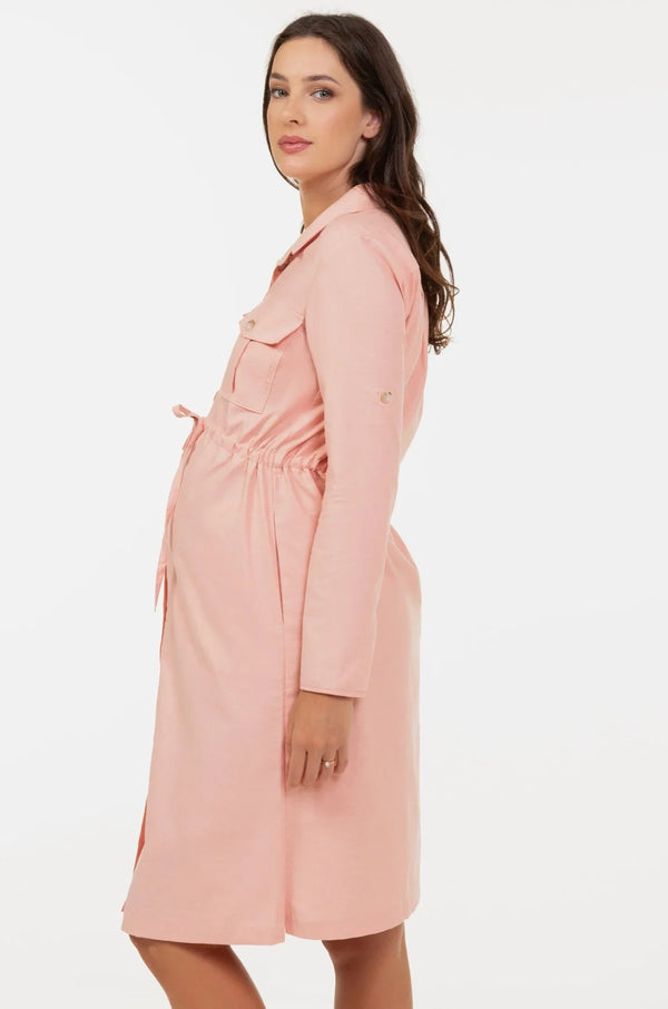 Rochie-cămașă din bumbac pentru gravide și alăptare - piersică