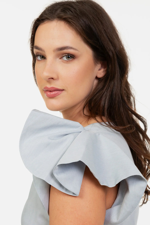 Rochie lungă din bumbac, albastru deschis, pentru gravide, cu volane