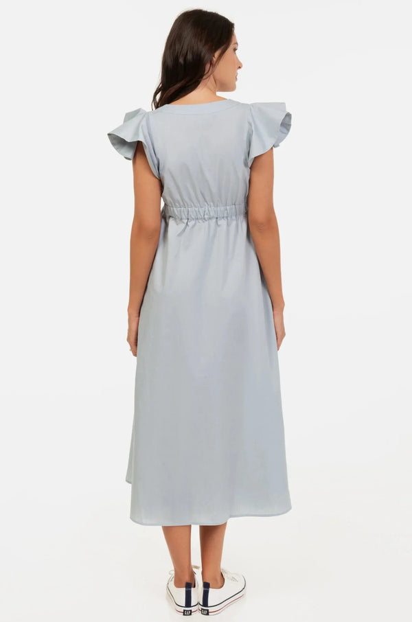 Rochie lungă din bumbac, albastru deschis, pentru gravide, cu volane