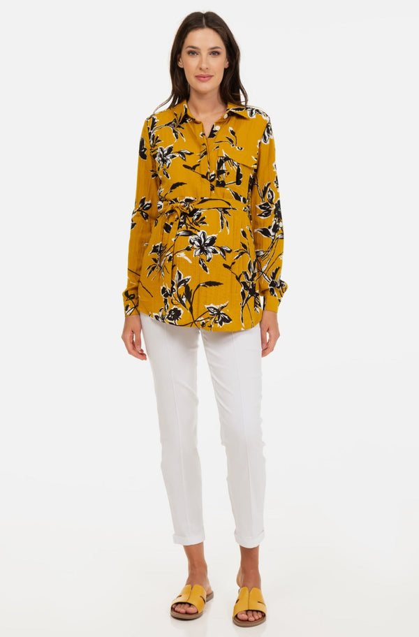 Cămașă pentru gravide și alăptare cu model - ocru