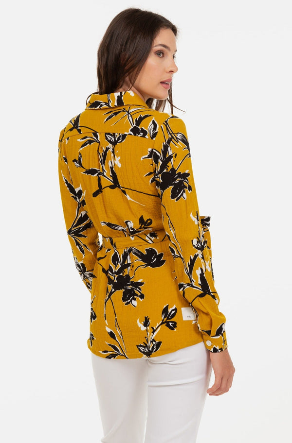 Cămașă pentru gravide și alăptare cu model - ocru