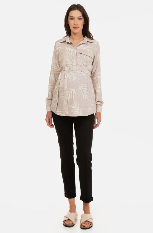 Cămașă pentru gravide și alăptare cu model – bej