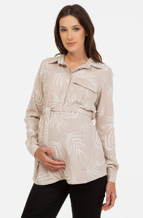 Cămașă pentru gravide și alăptare cu model – bej