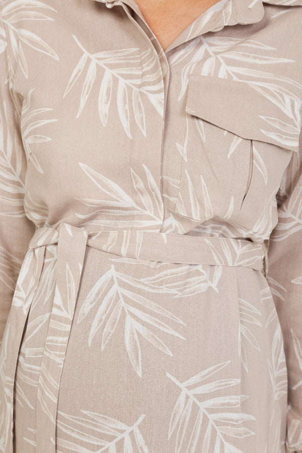 Cămașă pentru gravide și alăptare cu model – bej