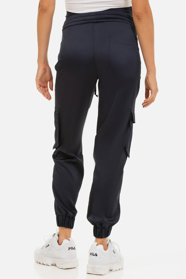 Pantaloni cargo din satin pentru gravide - albastru închis
