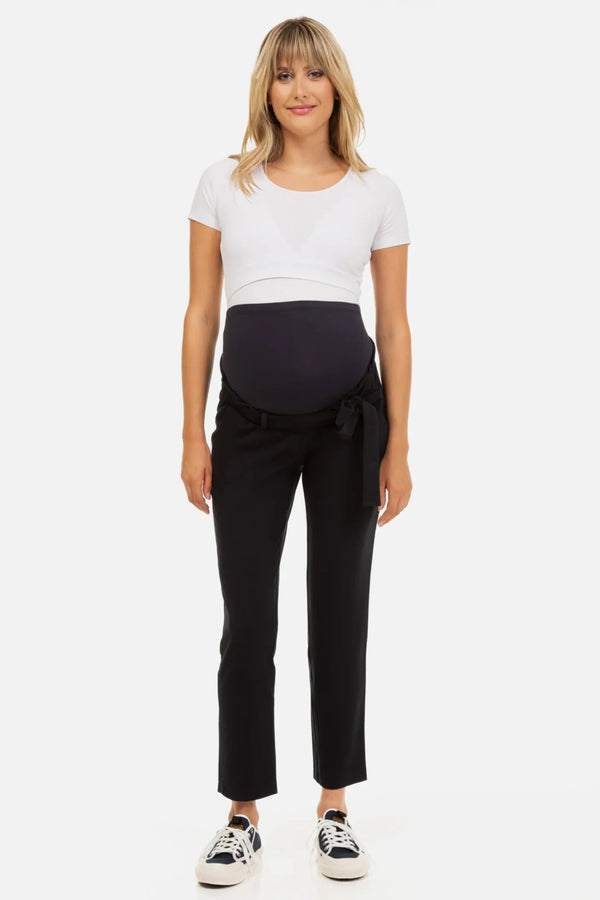 Pantaloni pentru gravide cu pliuri în talie - albastru închis