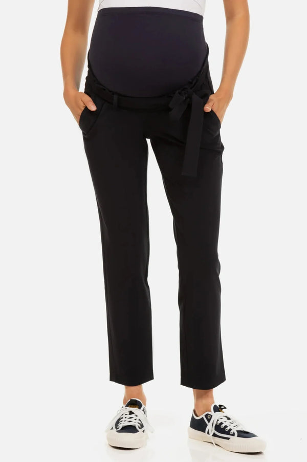 Pantaloni pentru gravide cu pliuri în talie - albastru închis