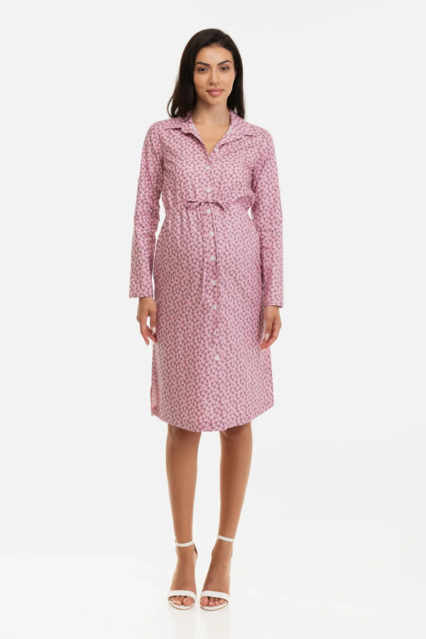 Rochie-cămașă din bumbac cu imprimeu pentru gravide și alăptare