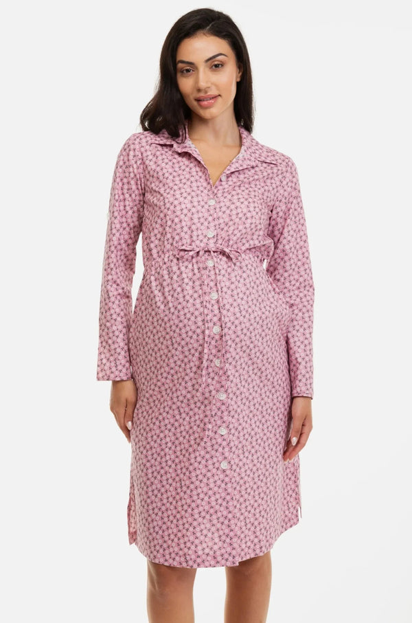 Rochie-cămașă din bumbac cu imprimeu pentru gravide și alăptare