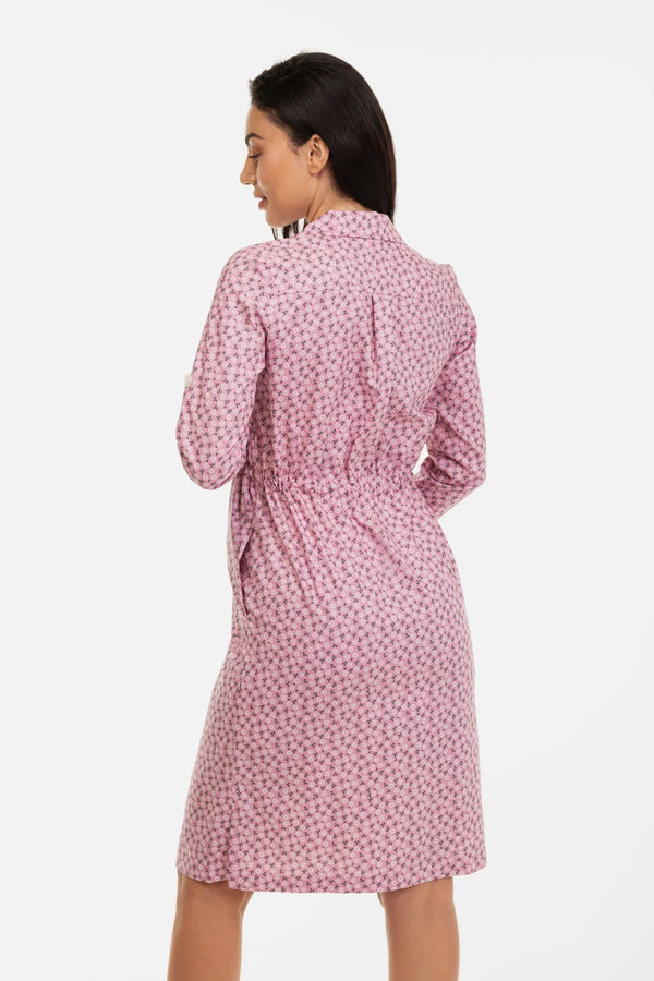 Rochie-cămașă din bumbac cu imprimeu pentru gravide și alăptare