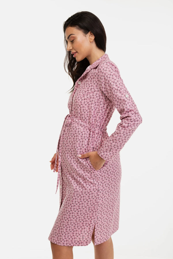 Rochie-cămașă din bumbac cu imprimeu pentru gravide și alăptare
