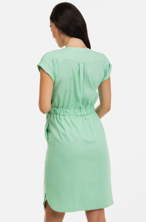 Rochie cămașă pentru gravide și alăptare din amestec de in - verde deschis