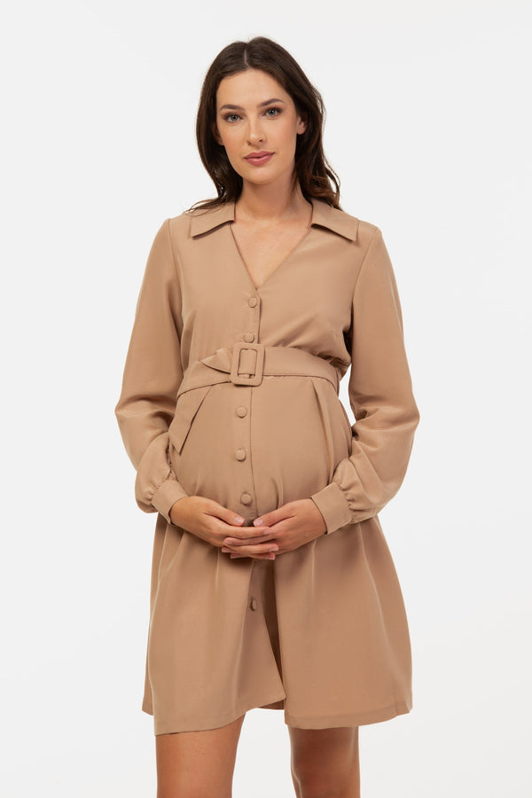 Rochie pentru gravide și alăptare cu guler - bej