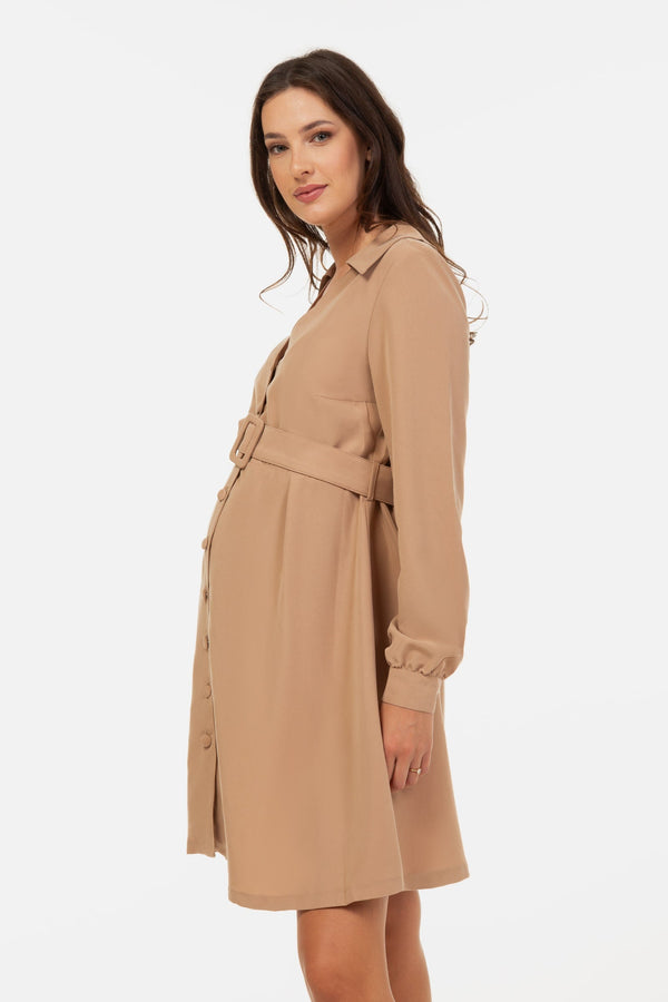 Rochie pentru gravide și alăptare cu guler - bej