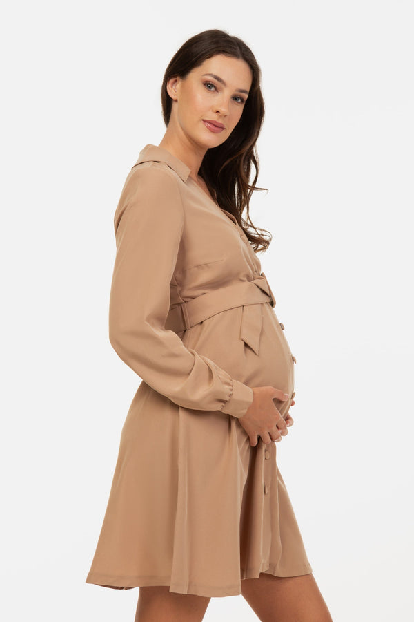 Rochie pentru gravide și alăptare cu guler - bej