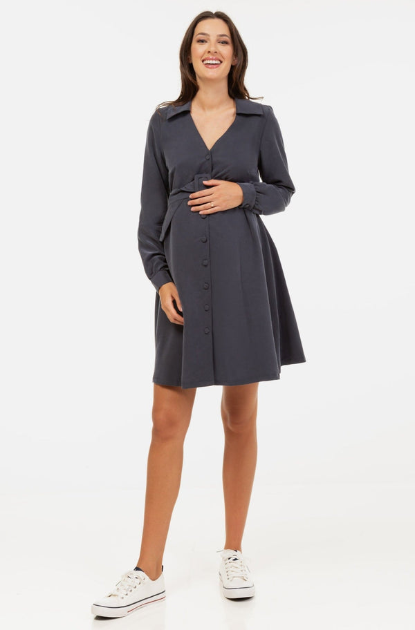 Rochie pentru gravide și alăptare cu guler – gri