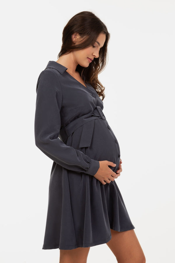Rochie pentru gravide și alăptare cu guler – gri