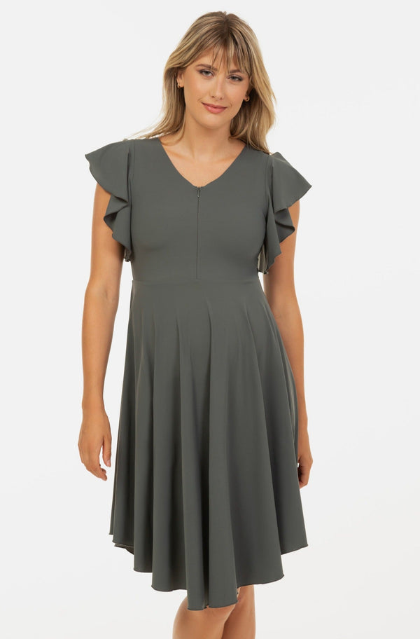 Rochie vaporoasă pentru gravide și alăptare - verde măsliniu