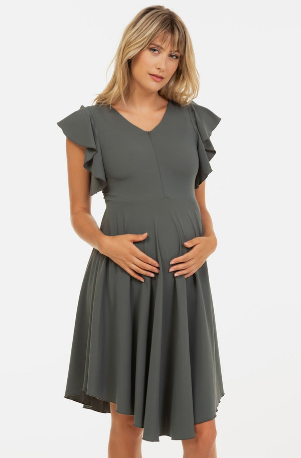Rochie vaporoasă pentru gravide și alăptare - verde măsliniu