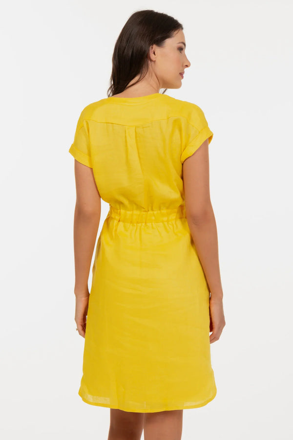 Rochie din in pentru gravide și alăptare – galbenă