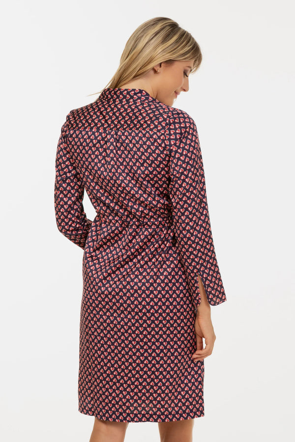 Rochie-cămașă din satin pentru gravide și alăptare cu model