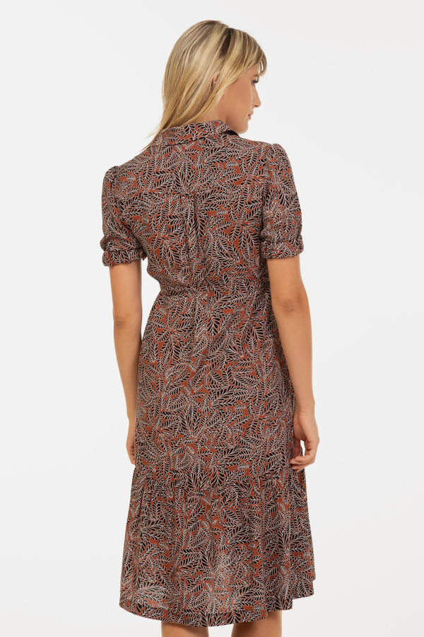 Rochie pentru gravide și alaptare cu gulerul cu volane - maro