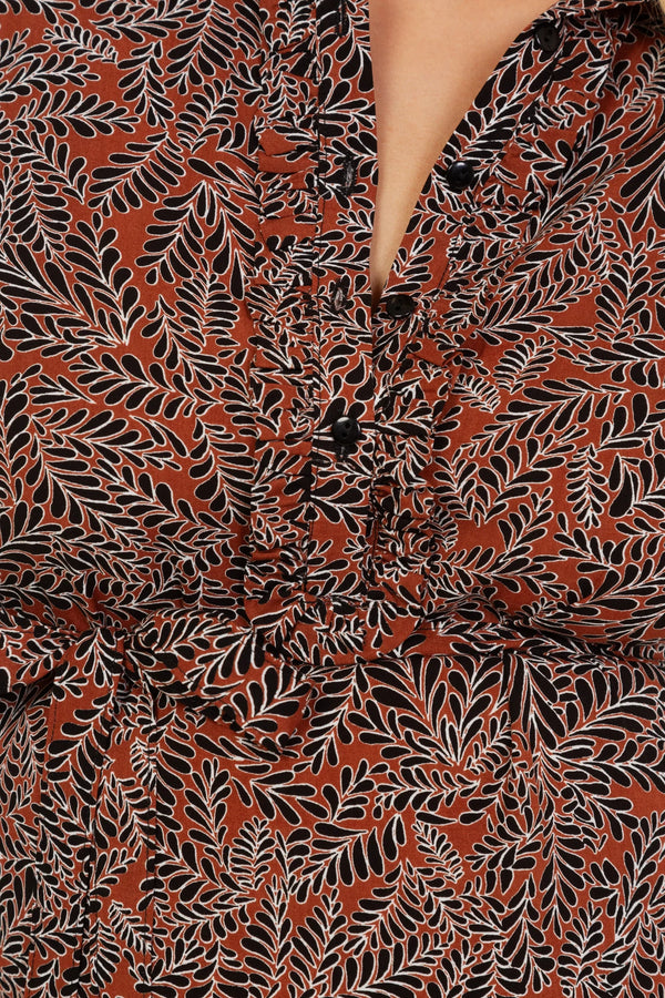 Rochie pentru gravide și alaptare cu gulerul cu volane - maro