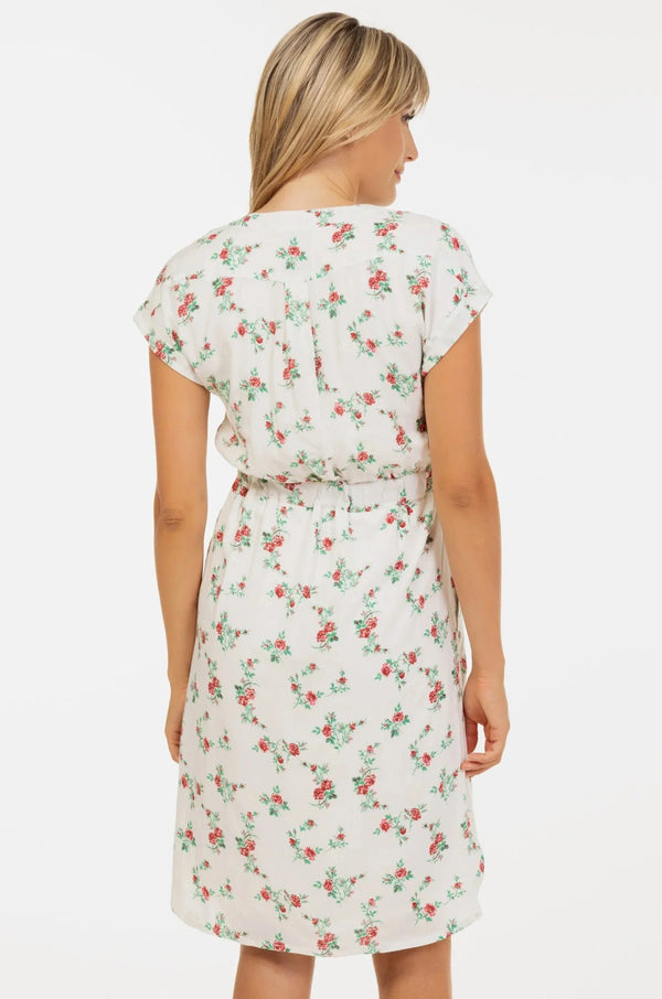 Rochie din bumbac pentru gravide și alăptare, cu broderie – flori roșii