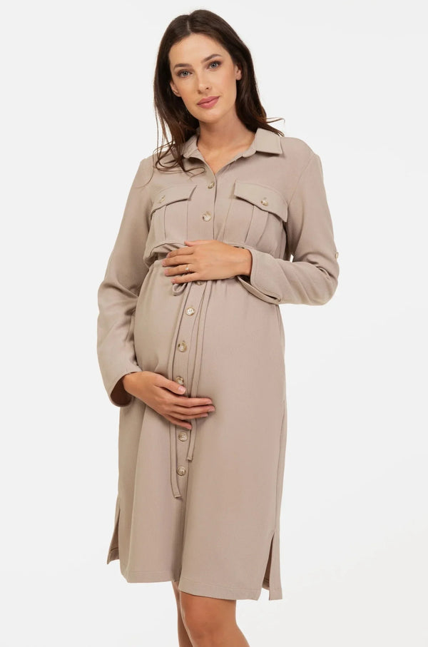 Rochie-cămașă pentru gravide și alăptare - bej