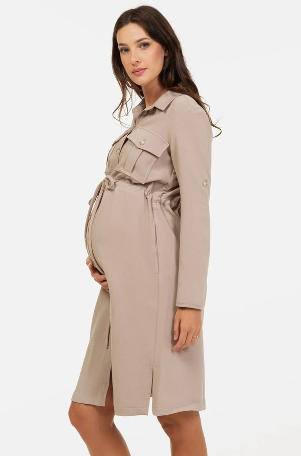 Rochie-cămașă pentru gravide și alăptare - bej