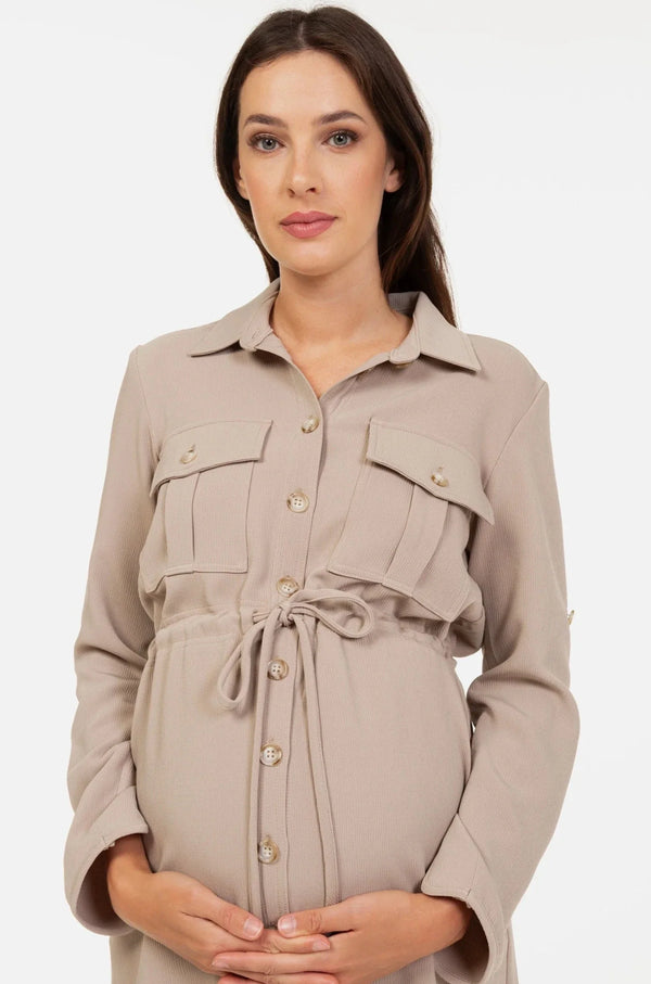 Rochie-cămașă pentru gravide și alăptare - bej