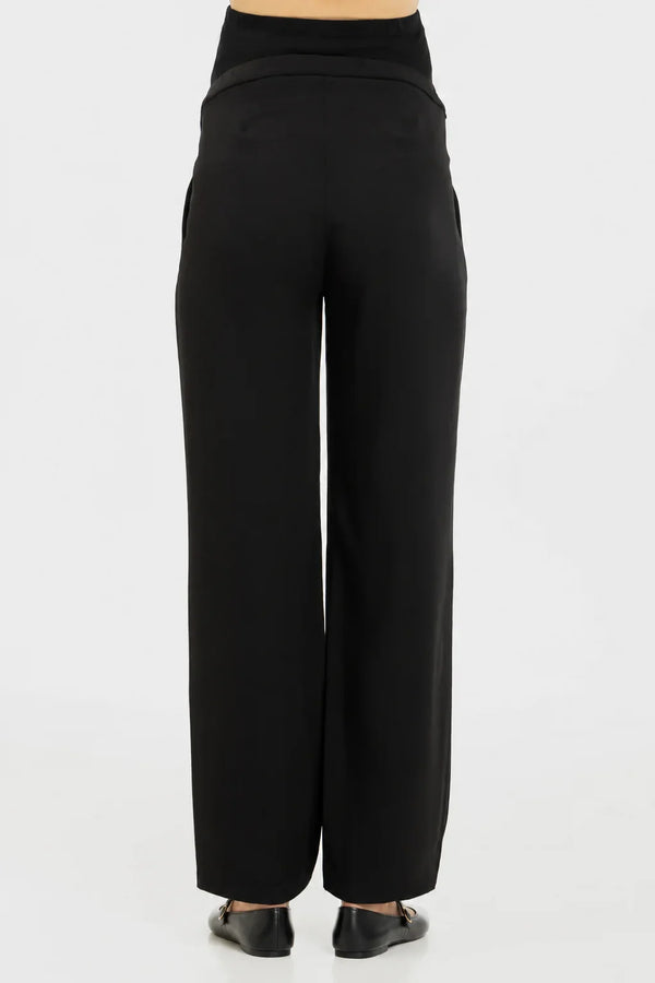 Pantaloni eleganți cu pliuri pentru gravide – negri