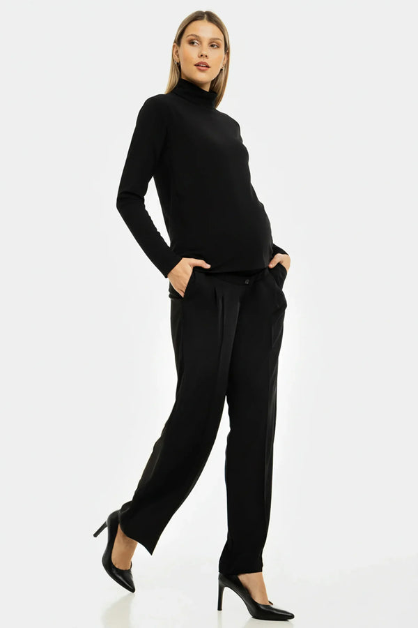 Pantaloni pentru gravide cu pliuri din georgette fin – negri