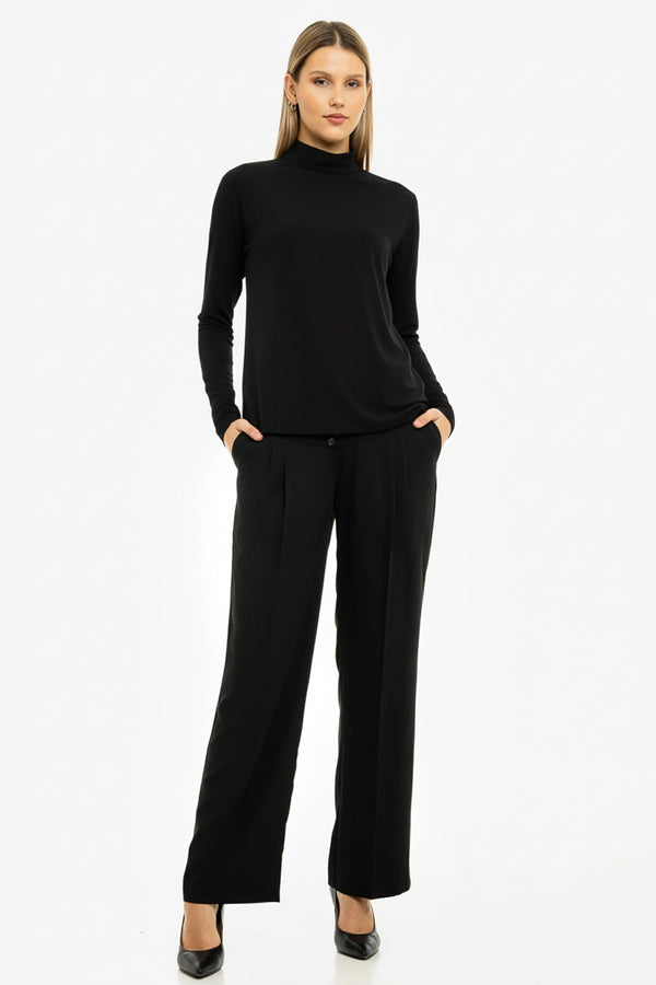 Pantaloni pentru gravide cu pliuri din georgette fin – negri