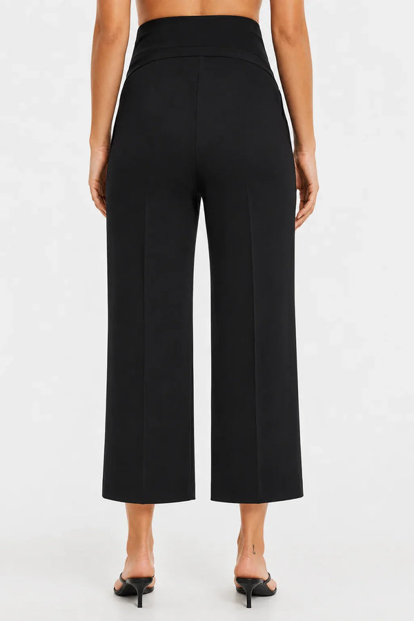 Pantaloni eleganți 7/8 cu pliuri pentru gravide – negri