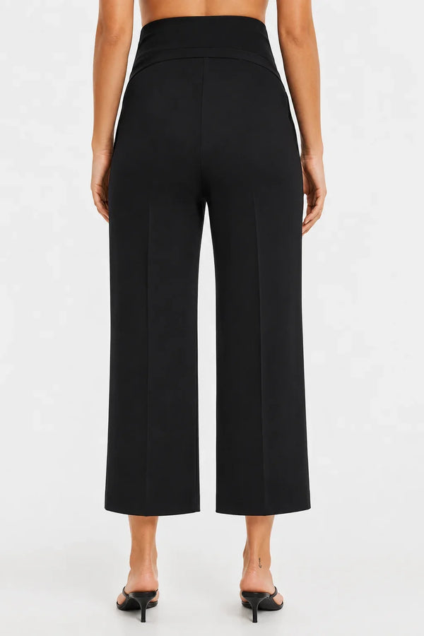 Pantaloni eleganți 7/8 cu pliuri pentru gravide – negri