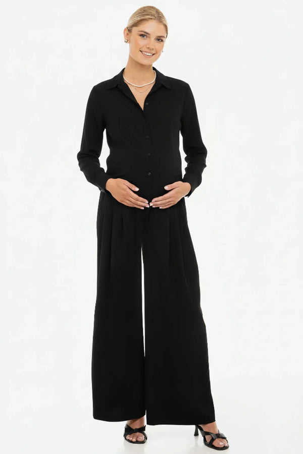 Pantaloni eleganți pentru gravide cu pliuri - negri