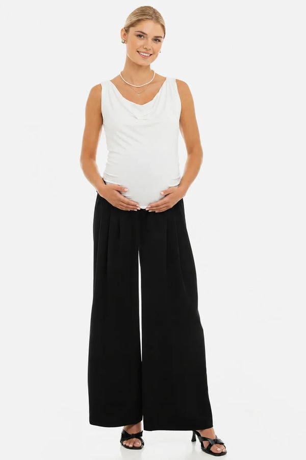 Pantaloni eleganți pentru gravide cu pliuri - negri