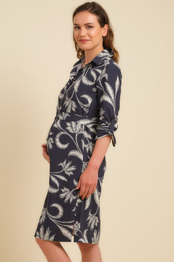 Rochie-cămașă pentru gravide și alăptare cu imprimeu floral