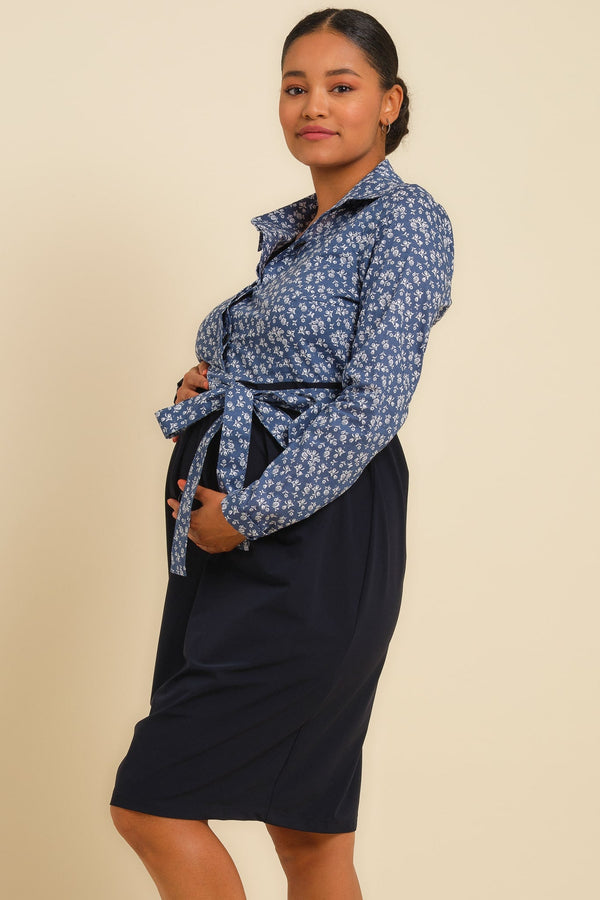 Rochie pentru gravide și alăptare cu partea superioară din denim