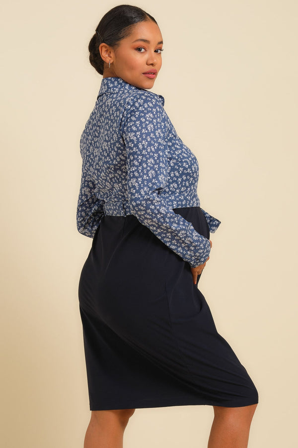 Rochie pentru gravide și alăptare cu partea superioară din denim